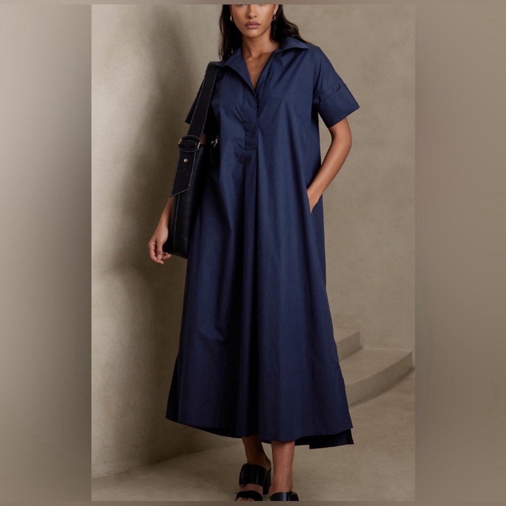 Banana Republic Rhyah Poplin navy collared dress XS/S